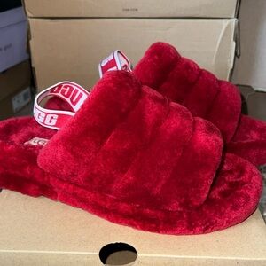 Womens Ugg red Fluff Yeah Slides- Size 9
